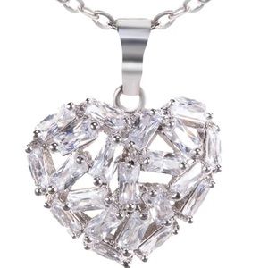 Silver baguette heart necklace